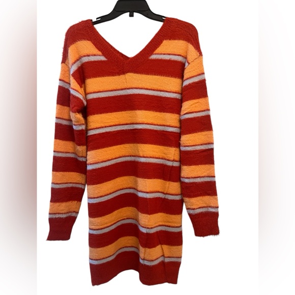 NWT Davi & Dani Red Orange Gray Stripe V Neck Long Sleeve Knit Sweater DRESS - Picture 2 of 9